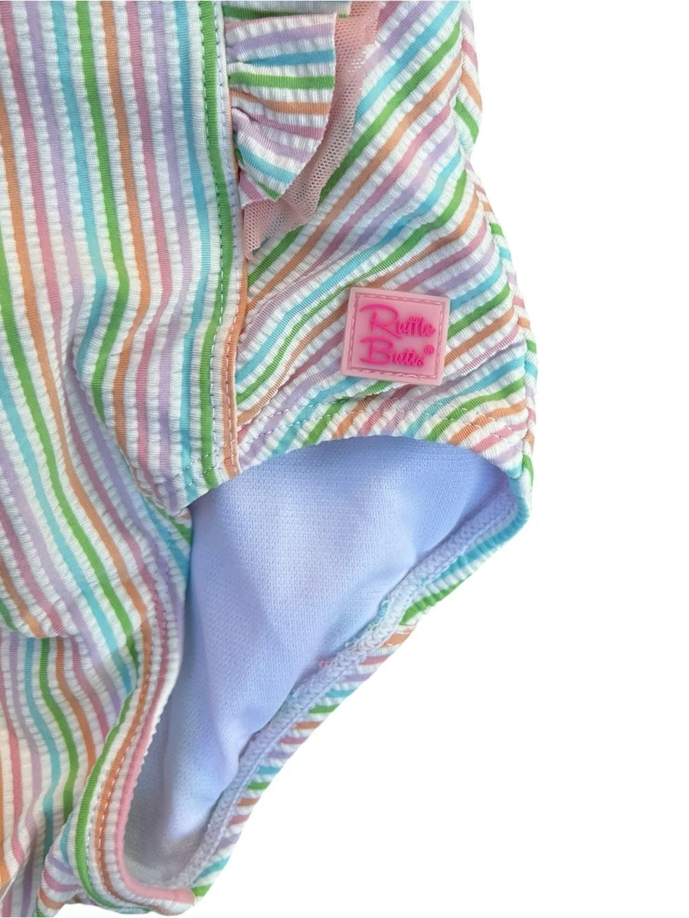 Rufflebutts Toddler Girls’ Rainbow Seersucker One-Piece Swimsuit With Ruffles 3T